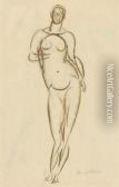 Standing Female Nude Oil Painting - Elie Nadelman