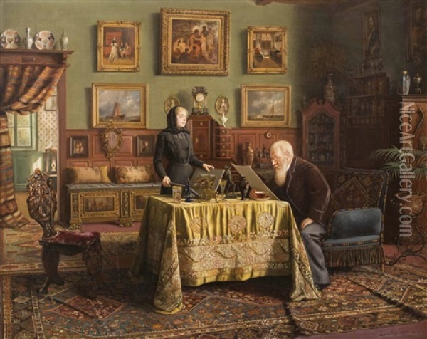 Der Kunststammler Im Salon Oil Painting - Carl Johann Spielter