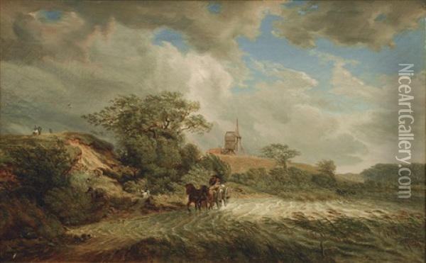 Cart In Front Of A Windmill Oil Painting - Hermann Kauffmann the Elder