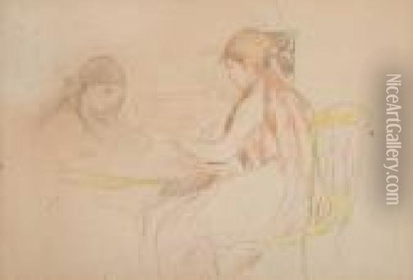 Deux Filles Assise Pres D'un Table Oil Painting - Berthe Morisot