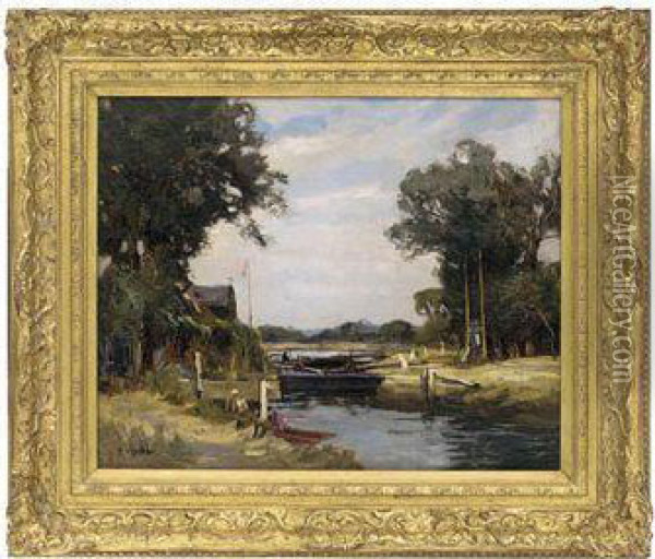 At The Lock Gate Oil Painting - Alexander Carruthers Gould