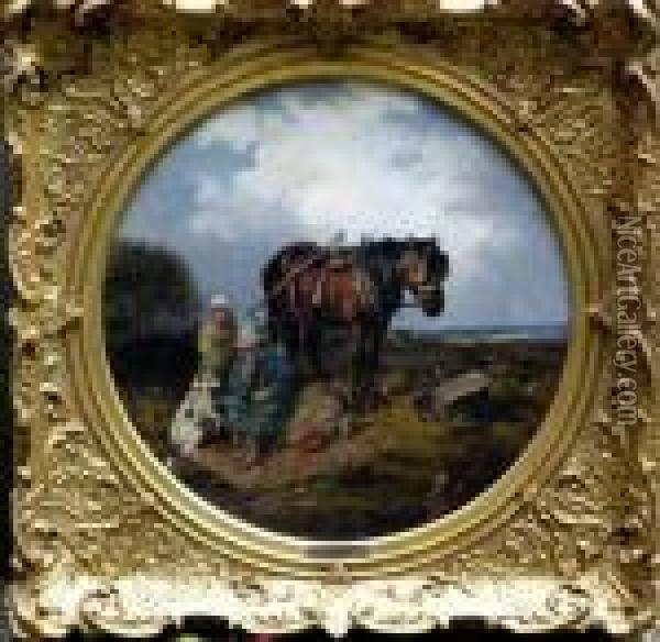 Landscape With Farmersresting With There Dog And Horse Oil Painting - John Frederick Herring Snr