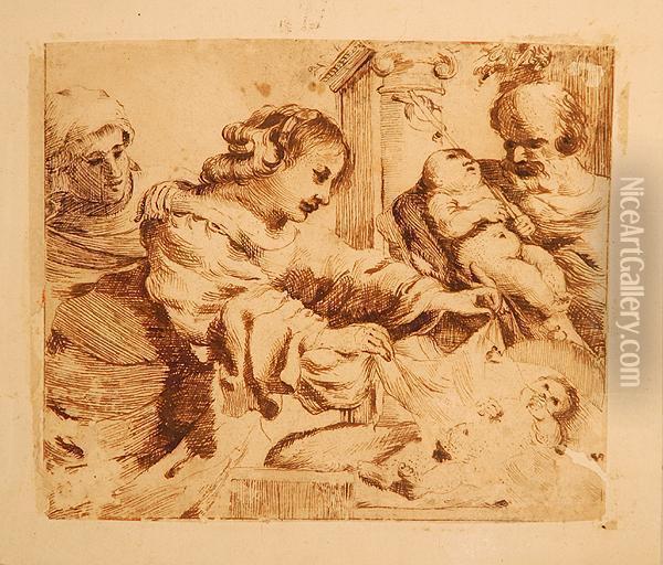 Sacra Famiglia Con San Giovannino Battista E Sant'elisabetta Oil Painting - Guercino