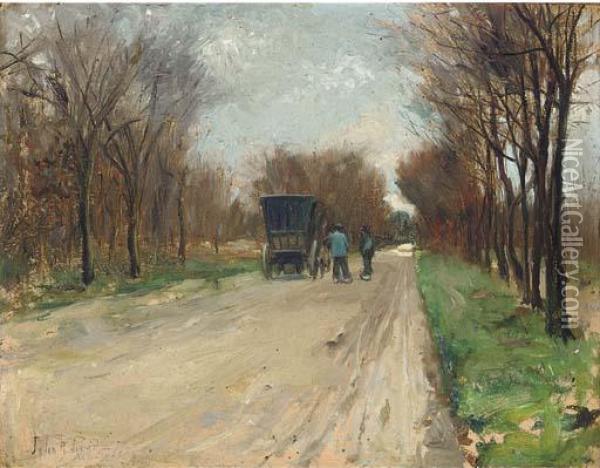 Figures With A Cart On A Lane Oil Painting - John Robertson Reid