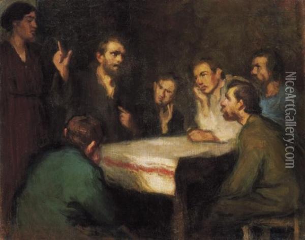 Christ Among The Disciples Oil Painting - Istvan Reti