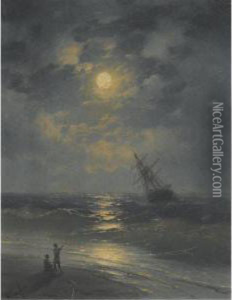 Moonlight On The Sea Oil Painting - Ivan Konstantinovich Aivazovsky