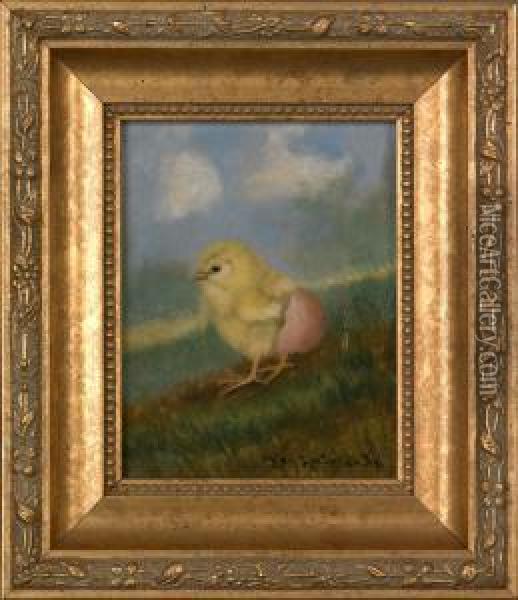 Oil On Board Ofa Young Chick Oil Painting - Ben Austrian