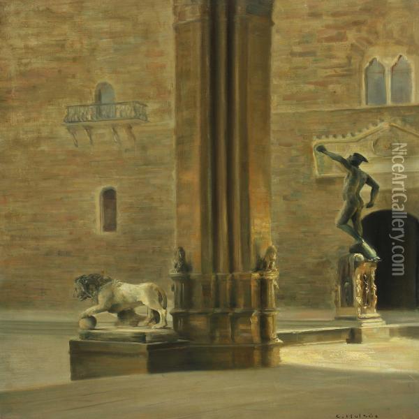 View From Piazza Signoria In Florence Oil Painting - Carl Vilhelm Holsoe