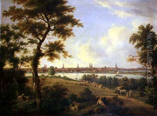 View of Lubeck 1869 Oil Painting - Andreas Achenbach