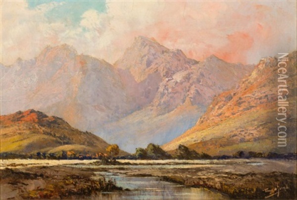 Mountain River Valley Oil Painting - Tinus de Jongh