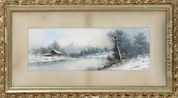 Winter Landscape With Cottage Oil Painting - William Henry Chandler