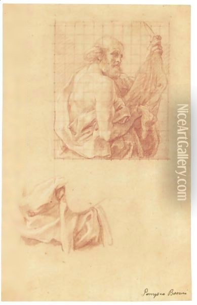 Study For A Painting Of St Bartholomew, And A Further Study Of His Drapery Oil Painting - Pompeo Gerolamo Batoni