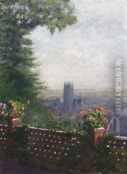 Blick Von Der Terrasse Auf Die Kathedrale Von Dieppe Oil Painting - Ernst Oppler