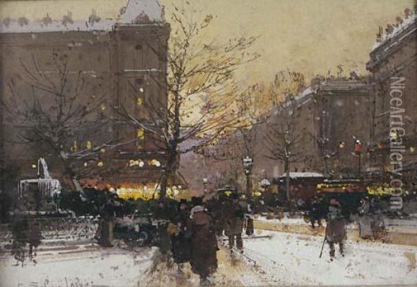 La Place Pigalle, Paris Oil Painting - Eugene Galien-Laloue