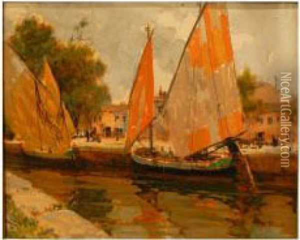 Vele Nel Canale Oil Painting - Giuseppe Palanti