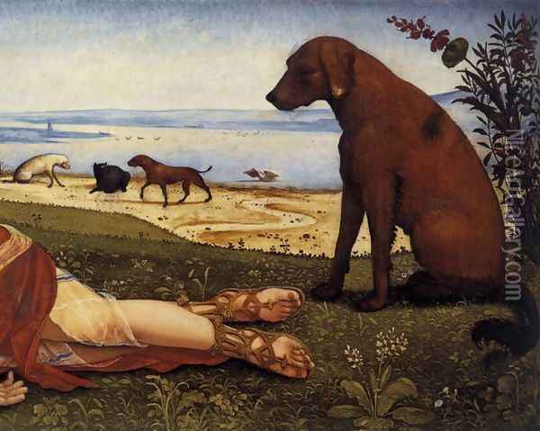 The Death of Procris (detail-2) c. 1500 Oil Painting - Piero Di Cosimo
