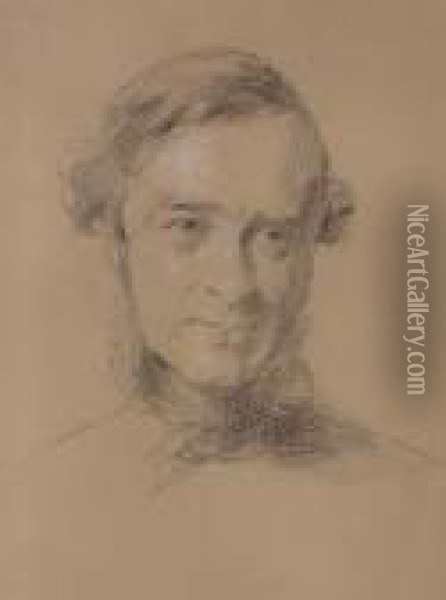 Portrait Of A Gentleman, Head Study; Agentleman Seated, Three Quarter Length, Sketch Oil Painting - George Richmond