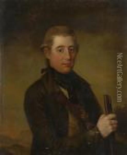 Portrait Of A Gentleman Holding A Gun Oil Painting - Tilly Kettle