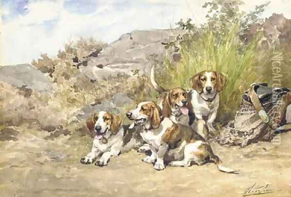 Hounds at Rest 2 Oil Painting - Charles Olivier De Penne