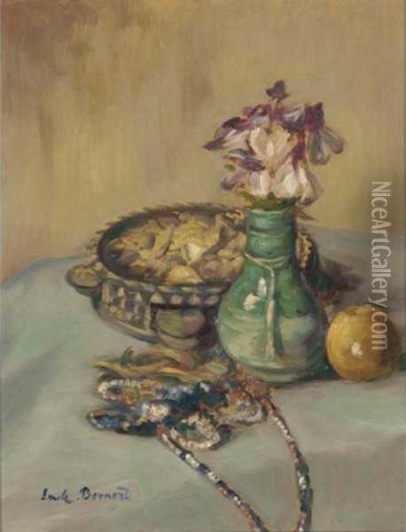 Nature Morte Au Tambourine Et Vase De Fleurs Oil Painting - Emile Bernard