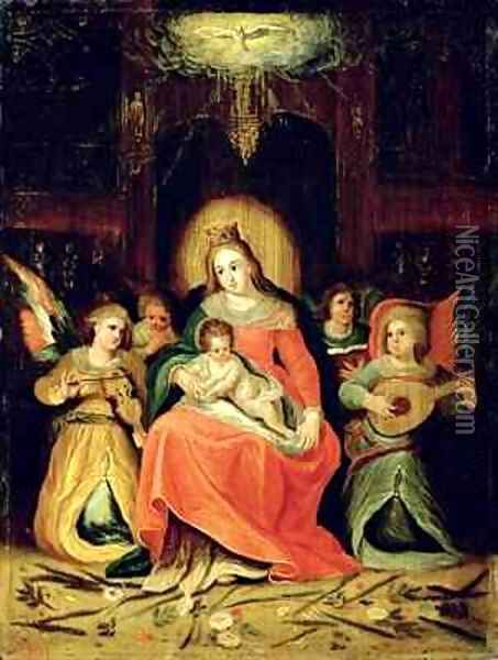 The Virgin Mary with Child and Music playing Angels Oil Painting - Frans II the Younger