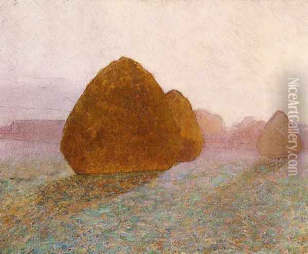 Haystack at Giverny, Normandy: Sun Dispelling Morning Mist Oil Painting - John Leslie Breck