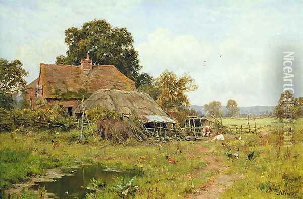 An Old Cottage in the Meadows, 1913 Oil Painting - Edward Wilkins Waite