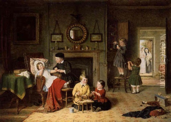 Playing Doctor Oil Painting - Frederick Daniel Hardy