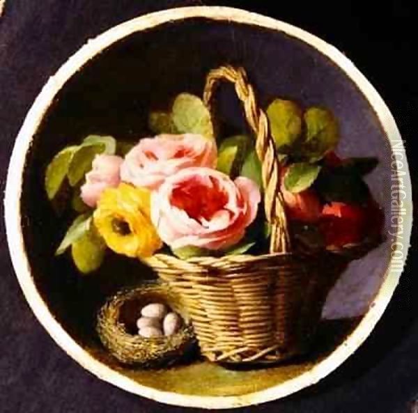 Still life with roses and a nest Oil Painting - Antoine Berjon