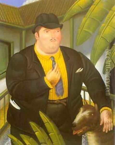 Man With Dog 1989 Oil Painting - Fernando Botero