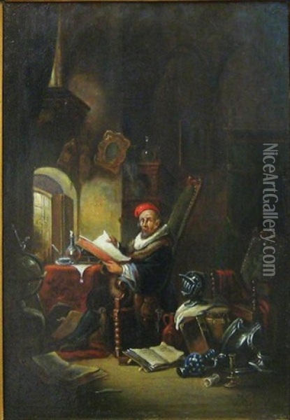 Interieur Oil Painting - Hendrik Jan Augustyn Leys