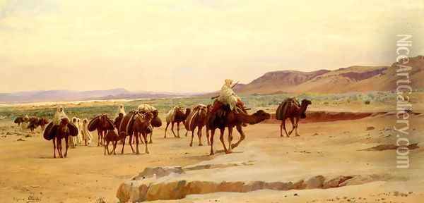 Caravanes De Sel Dans Le Desert (Salt Caravans in the Desert) Oil Painting - Eugene-Alexis Girardet