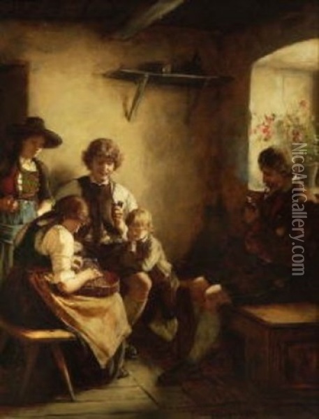 Familienidyll Oil Painting - Franz Von Defregger