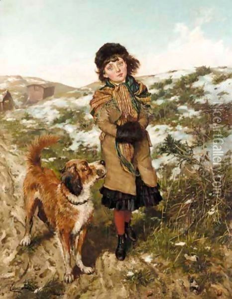 A Winter Walk Oil Painting - Edgar Bundy