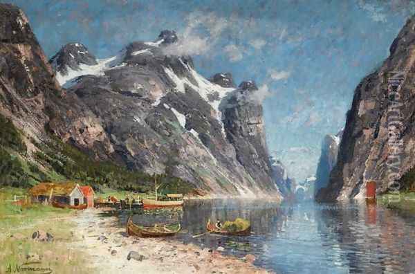 Norwegian Fjord (En Norsk fjord) Oil Painting - Adelsteen Normann