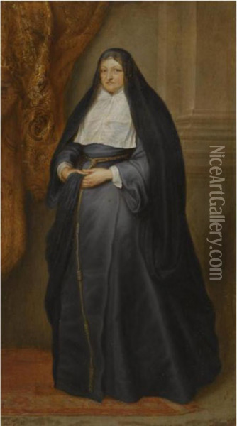 Portrait Of The Infanta Isabel Clara Eugenia, Full Length, Wearinga Nun's Habit Oil Painting - Sir Anthony Van Dyck