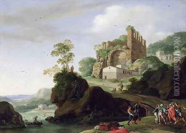 St. Peter and St. John in a Landscape with Ruins, c.1625 Oil Painting - Bartholomeus Breenbergh
