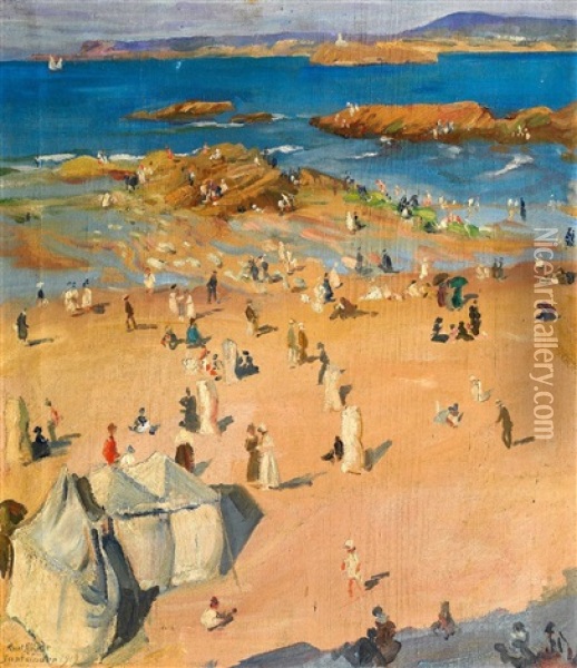 Strandpartie Bei Santander Oil Painting - Kurt Leyde