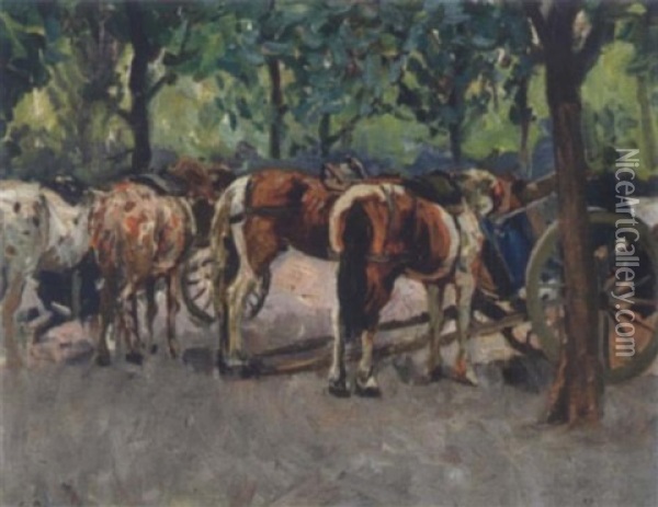 Cabs-kutscher Im Prater Oil Painting - Eduard Ameseder