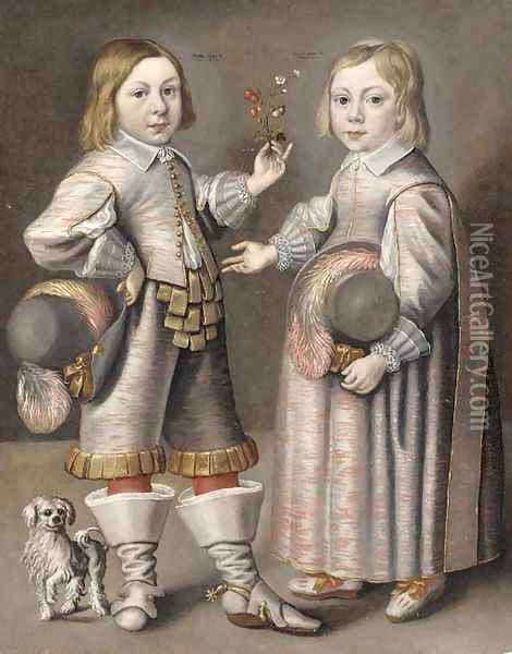 Double portrait of a boy and girl, aged 4 and 3 Oil Painting - Hendrik Munnichoven