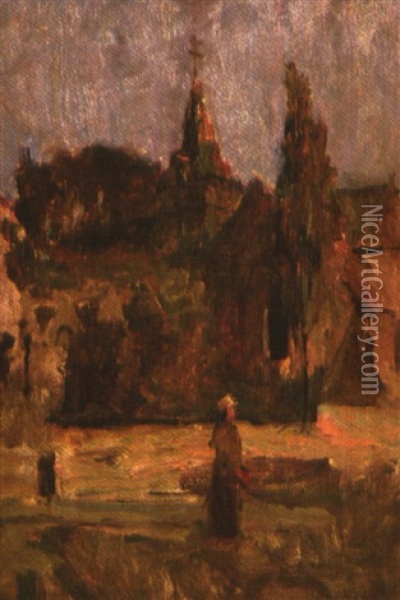 Jeune Bretonne Devant La Chapelle Oil Painting - Edwin Scott