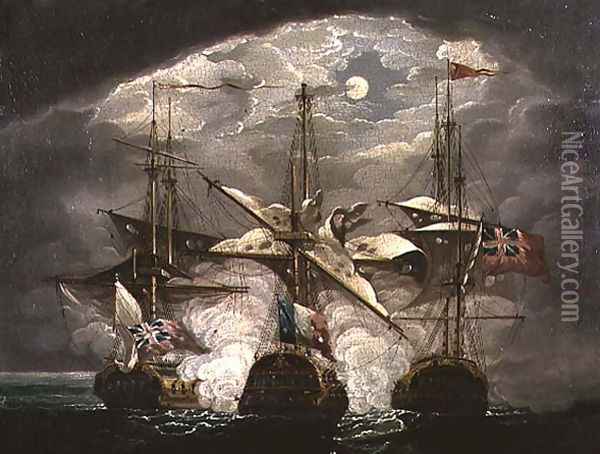 A Moonlit Battle Scene Oil Painting - Robert Cleveley