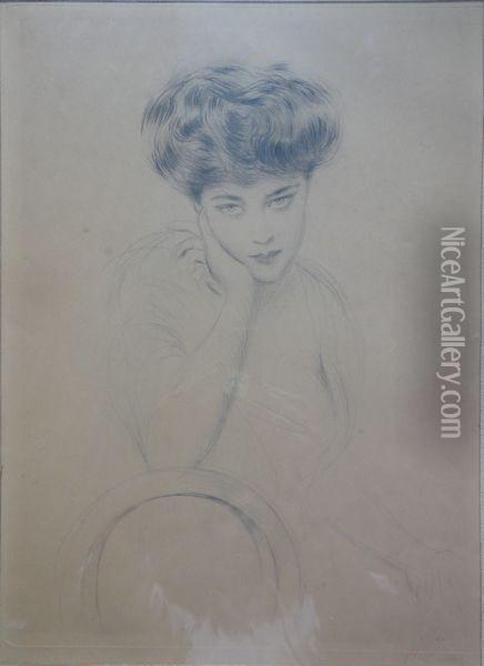 [jeune Femme De Face Au Fauteuil, La Tete Appuyee Sur La Main Droite]. Oil Painting - Paul Cesar Helleu