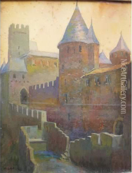 Les Remparts De Carcassonne Oil Painting - Octave Lafay