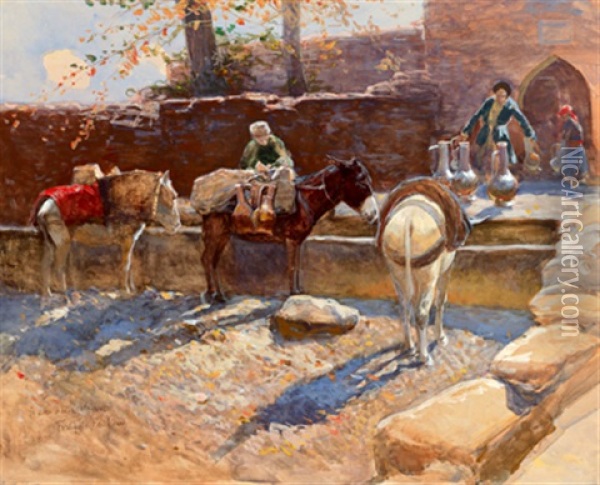 An Der Wasserstelle Oil Painting - Franz Roubaud