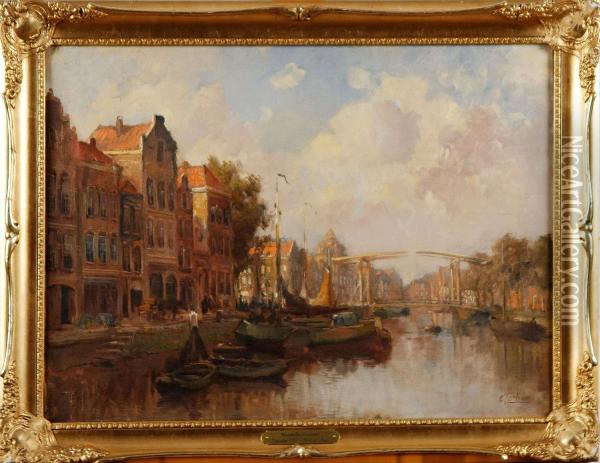Hollandsktkanalmotiv Oil Painting - Cornelis Terlouw