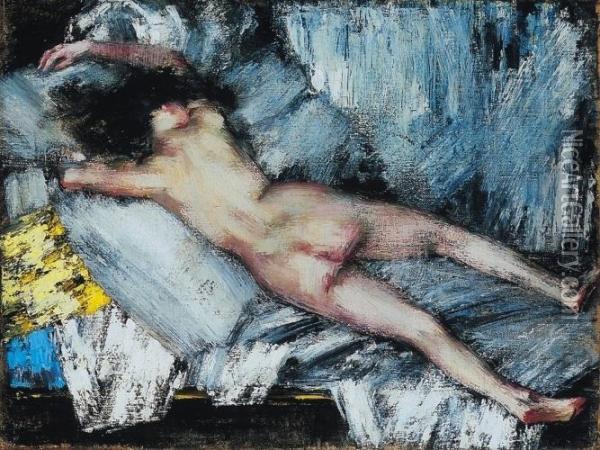 Nude In The Studio, About 1920 Oil Painting - Janos Vaszary