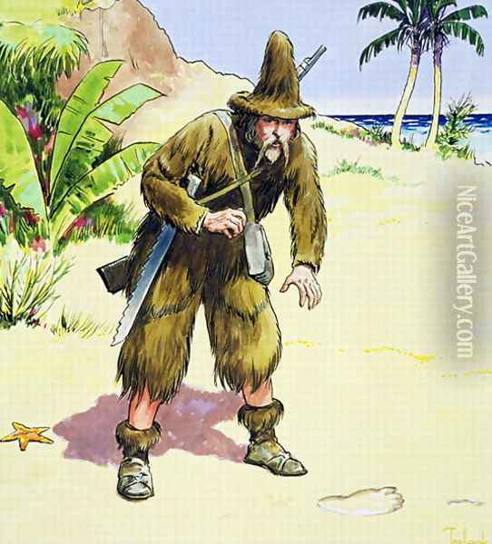 Robinson Crusoe, from Peeps into the Past, published c.1900 Oil Painting - Trelleek