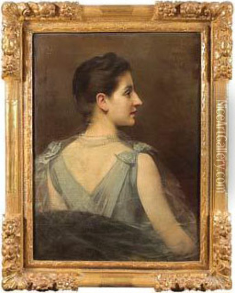 Portrait De Femme Vue De Profil Oil Painting - Alphonse Xavier Monchablon