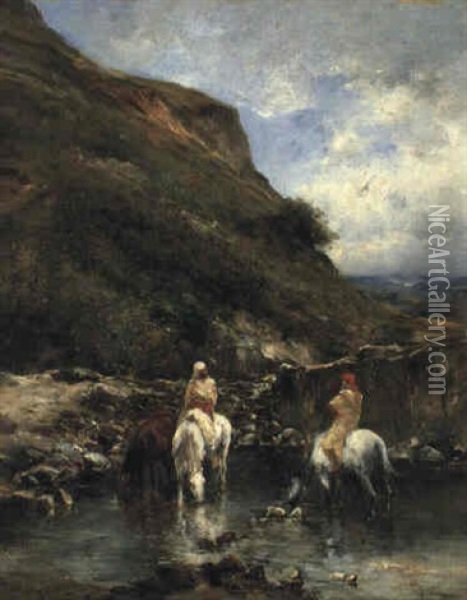 Arab Horseman Oil Painting - Victor Pierre Huguet